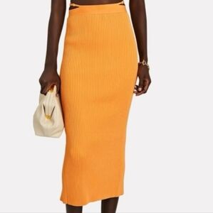 JONATHAN SIMKHAI Orange Sade Rib Knit Midi Skirt Size L